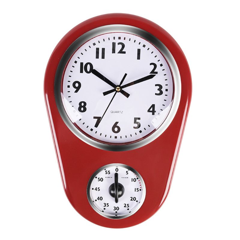 Home Retro Vintage Old Stylish Kitchen Time Wall Clock with 60 Minutes Timer Y5GA