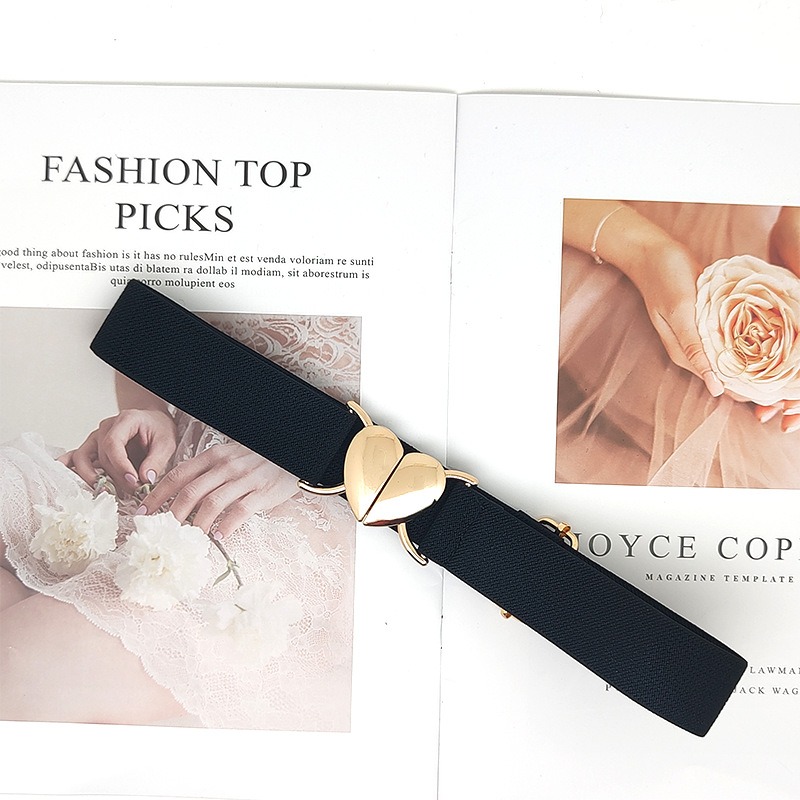 Cinturones elásticos multicolores para mujer y niña, cintas elásticas ajustables con hebilla en forma de corazón, accesorios para la cintura: Negro