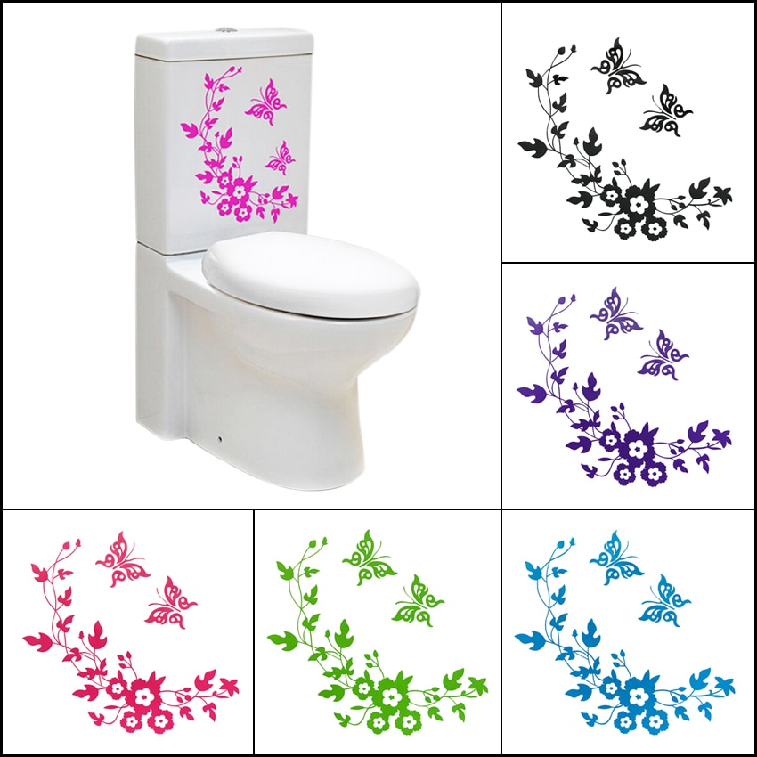 Sjov nyhed sommerfugl & blomst toiletsæde / klistermærke / mærkat 3d væg stikcers på væggen boligindretning