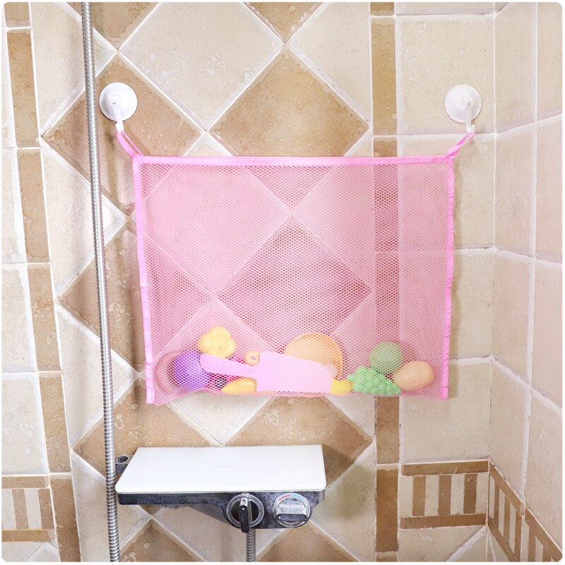 Baby badeværelse mesh taske barn bad legetøj opbevaringspose netto sugekop kurve væg mesh taske med sugekop: Stor lyserød