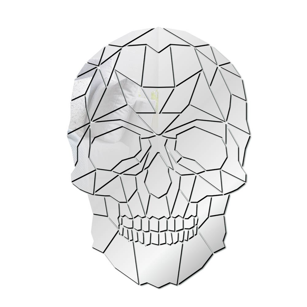 Horror Skull Head Wall Stickers Halloween Modern Home Decor Geometric Grim Skeleton Head DIY Acrylic Mirror Spiegel: Silver / 84X71cm