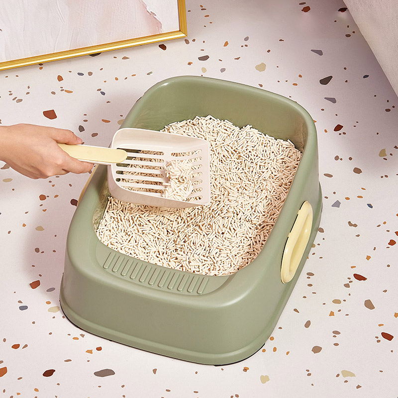 Cat Litter Box With Double Ear Handles Square Semi-closed Anti-splash Deodorant Sandbox Kitten Toilets Free Shovel Pet Items