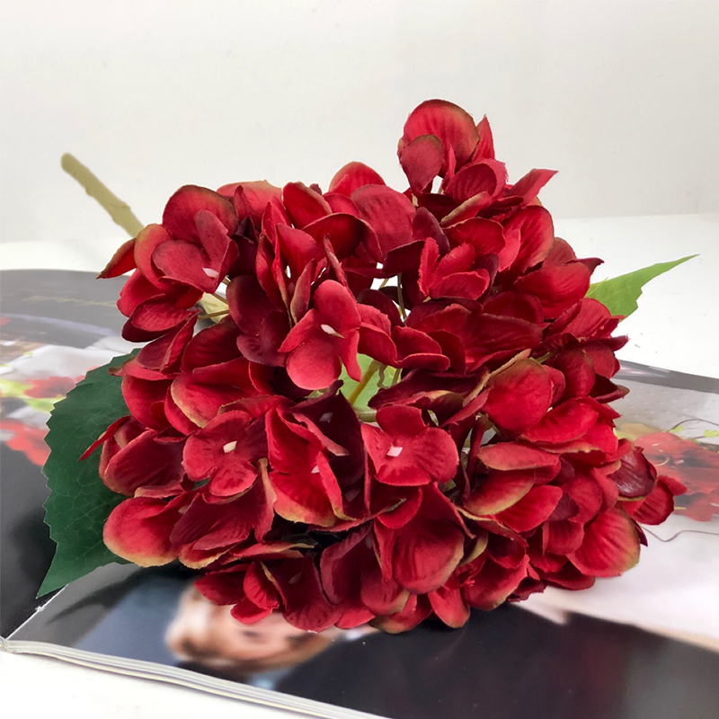 1 Branch Artificial Hydrangea Branch With False Leaf Silk Artificial Flower Wedding DIY Home Garden Decoration False Hydrangea