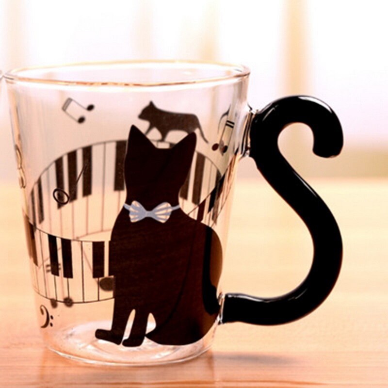 Urijk bærbar kop sød kat glas te tumbler mælk kaffekop hjemmekontor kop par glas krus kopper