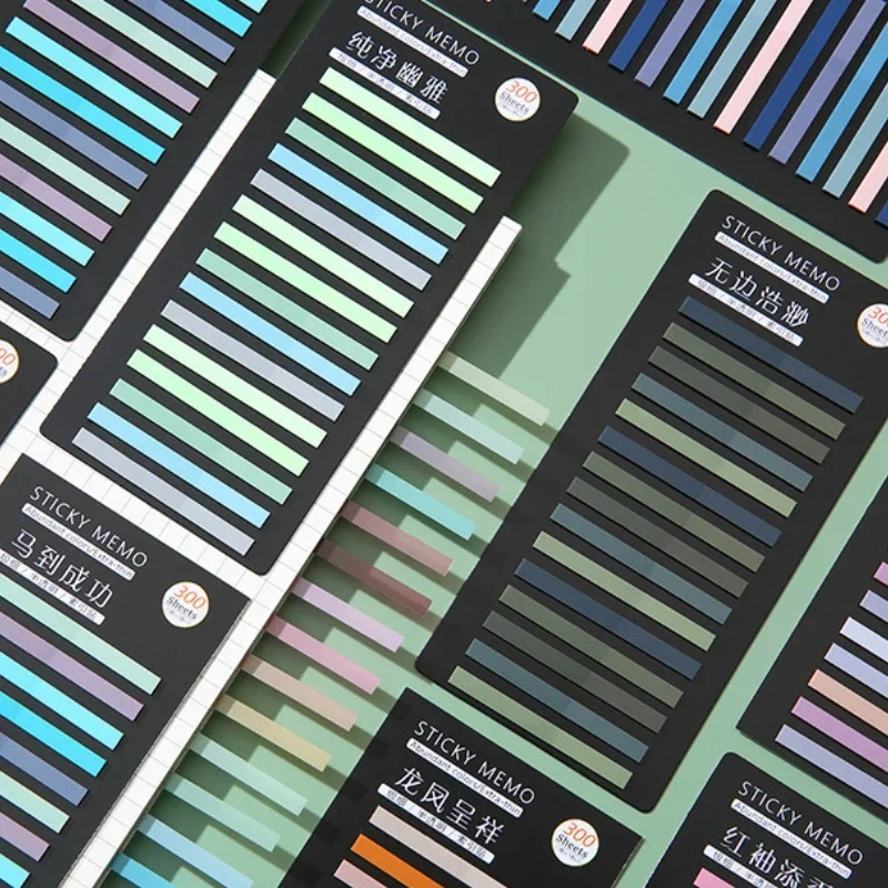 300 Uds tiras translúcidas de colores pegatina de índice PET nota resaltar pegatinas de marcas sujetos marcapáginas papelería para estudiantes nota adhesiva