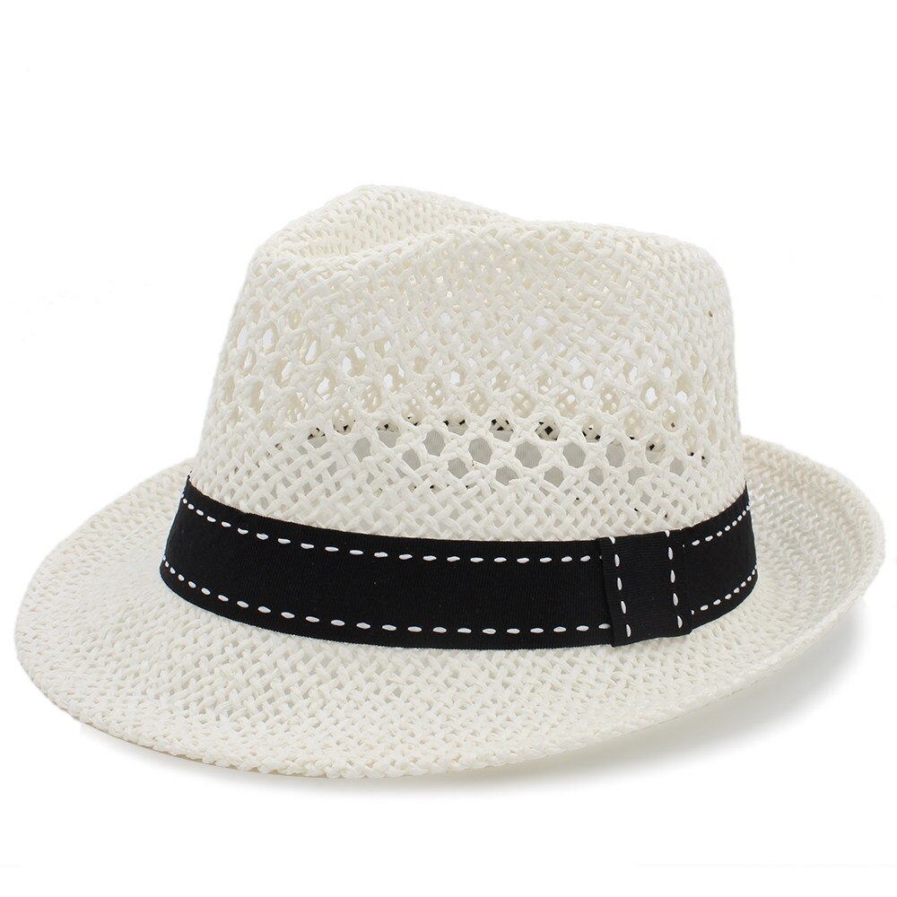 Sommer kvinder mænd halm sol hat med håndvævet panama hat til strand sunbonnet jazz båd hat størrelse 56-58cm