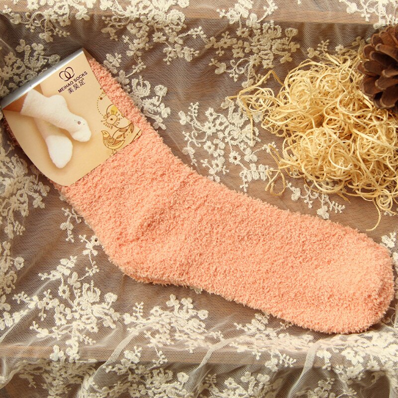 Elastische Vrouwen Meisjes Zacht Bed Vloer Sokken Pluizige Warme Winter Ademend Pure Verschillende Kleuren Coral fluwelen verdikking vrouwen sokken: Orange powder