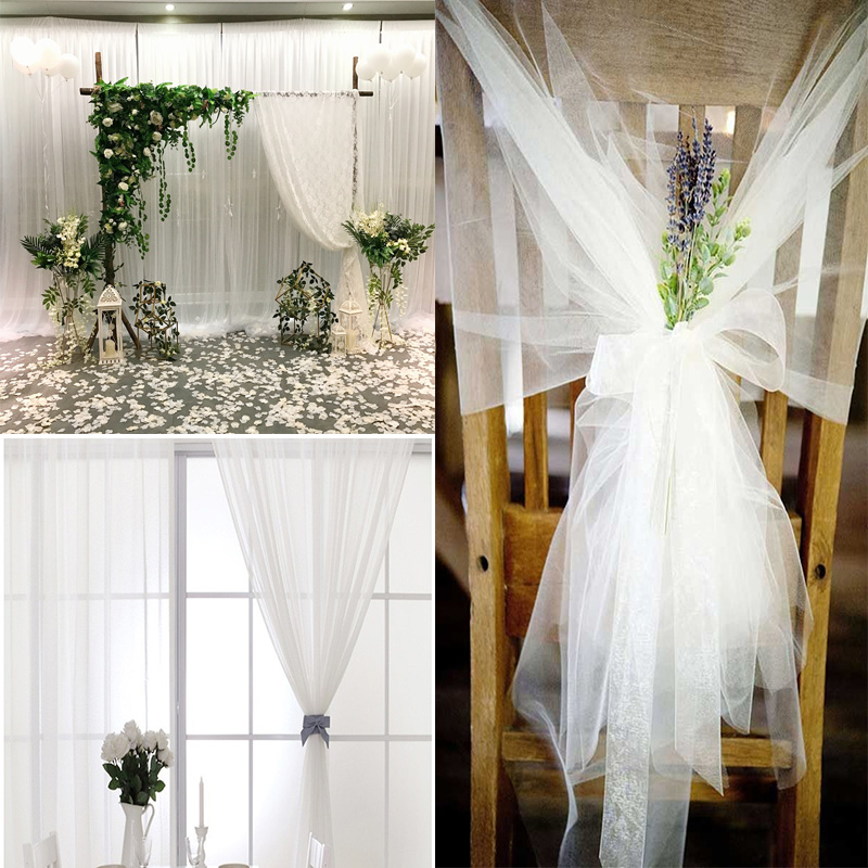 Rollo de tul para decoración de boda, tela transparente de Organza de cristal para fondo de de cumpleaños, fajas para silla de boda, hilo decorativo, 5/10m