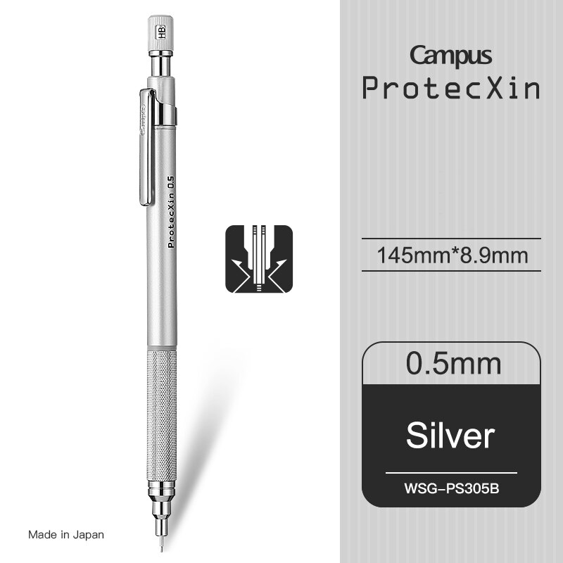 Kokuyo protecxin wireless de metal da série, suporte antiderrapante para caneta, desenho automático de estudante com centro baixo da gravita, 1 peça: silver