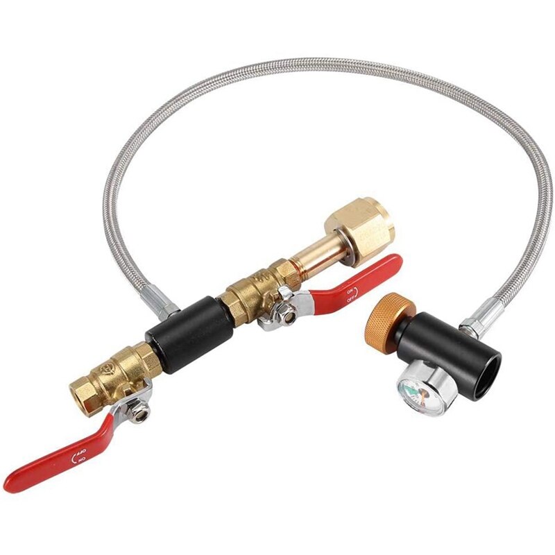 JEYL G1/2 CO2 Cylinder Refill Adapter, Stainless Steel Bottle Connector Kit Tank Soda Maker Accessories(24 Inch with Gauge)