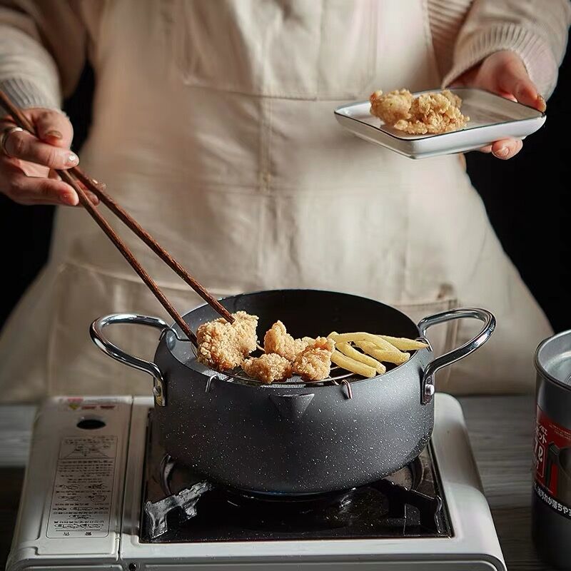 Japanse Stijl Frituren Pot Maifan Stone Anti-Stick Tempura Frter Pan Gebakken Kip Pot Koken Gereedschap Keukengereedschap zwart