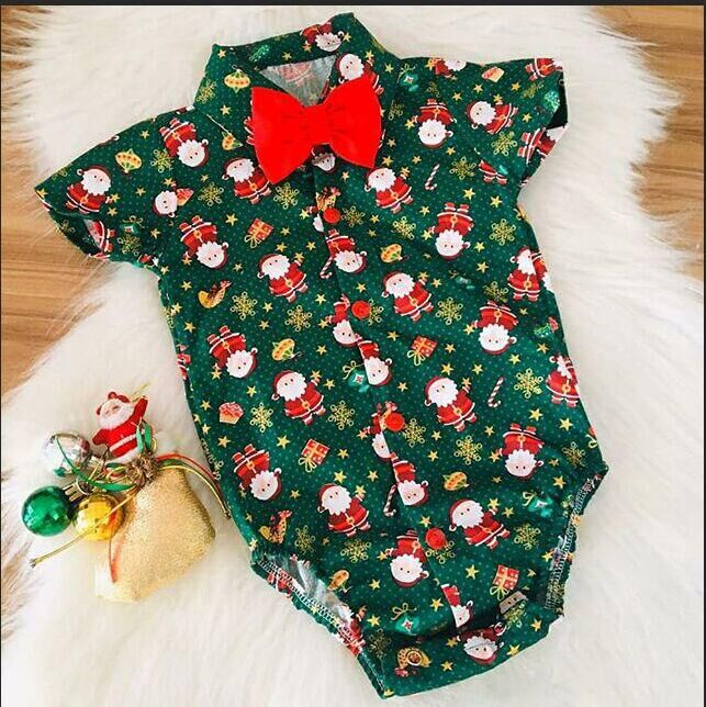 Monos navideños para bebés y niños de 0 a 24M, estampado de Papá Noel, pajarita de manga corta, monos de de caballero: green / 6 meses