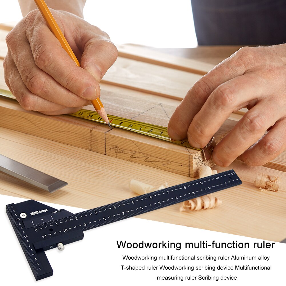 Multifunction Inch MM Woodworking Scriber Gauge Aluminum Steel Measuring Marking Framing Ruler Tool for Carpentry Tools Kit Set