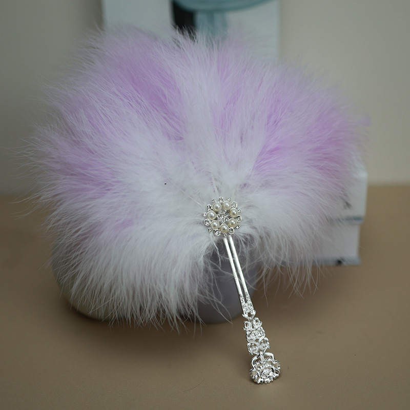 Beautiful Handmade Feather Fan Cheongsam Stage Performance Photography Props Wedding Dance Party Handheld Fan Decoration: plum