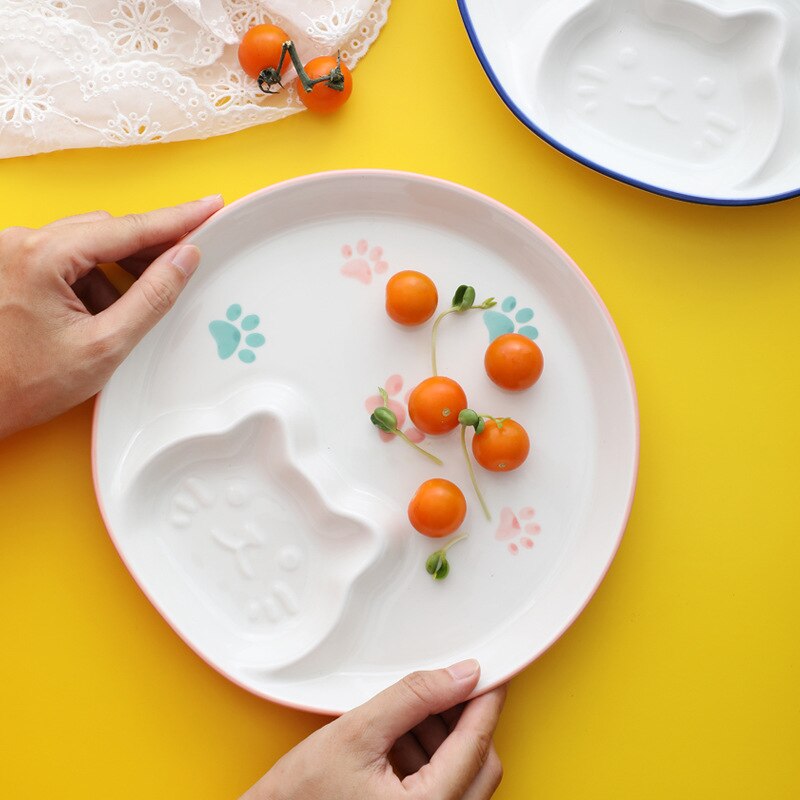 Home Ceramic Dinner Plate Cute Cat Child Food Supplement With Dipping Dish Dumpling Breakfast Plate Restaurant Utensils