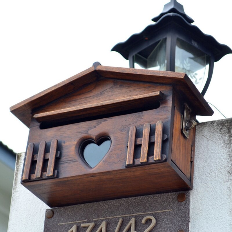 Retro Wooden Post Box Exquisite Mailbox Outdoor Rainproof Suggestion Box Letter Box for Home Office Supplies