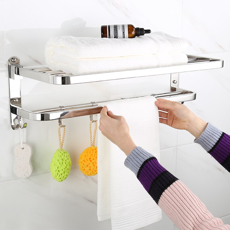 Folding Movable Bath Towel Shelf Stainless Steel Polished Bathroom Towel Rack Towel Holder Stainless steel 304