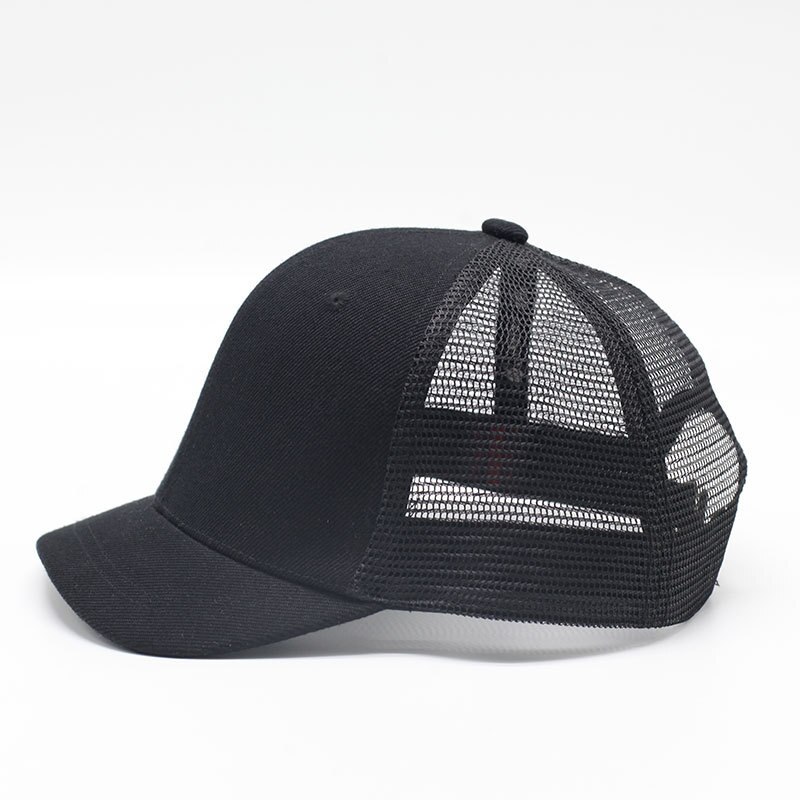 Gorras de béisbol de malla con visera corta de 4cm para hombre y mujer, sombreros de Sol de algodón para montar al aire libre, visera pequeña de talla grande, sombrero Snapback de 55-65cm: black