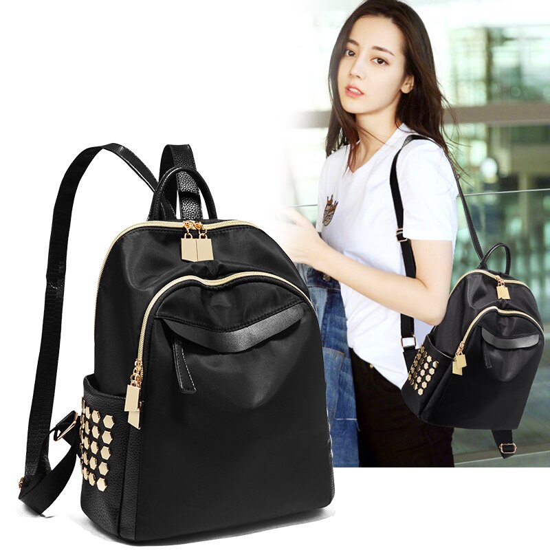 Women Dark Red Casual Laptop Backpacks Splashproof Nylon Casual Daypack Schoolbag Travel Shopping Ladies Rucksack Cute Bags: Black