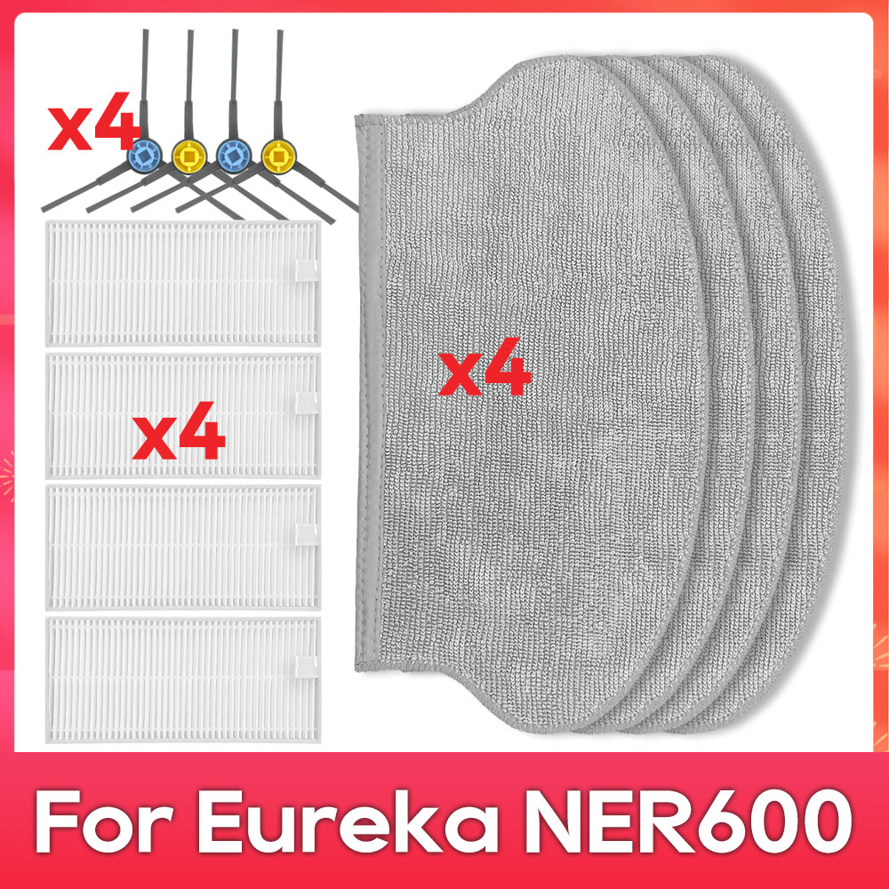 Compatível com ( Eureka NER600 ) Kit de Substituição de Peças: Rolo, Escova Principal e Lateral, Filtro HEPA, Pano de Mopa, Peças de Reposição para Aspirador de Pó Robô: Borgonha