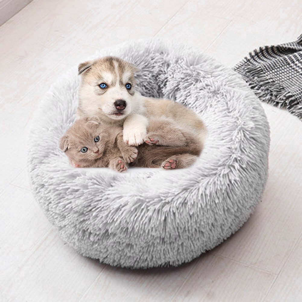 Ronde Pluche Hond Bed Huis Winter Warme Slaapzak Nest Honden Katten Kennel Huisdieren Levert Comfortabele Kussen Mand