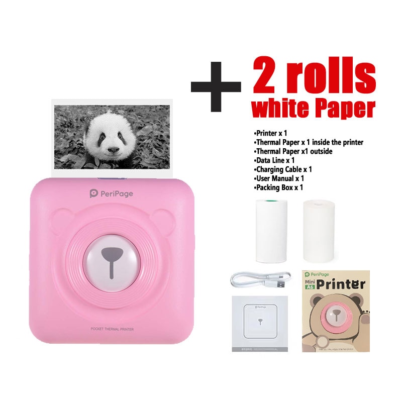 A6 peripage mini pocket printer draadloze bluetooth thermische labelprinter draagbare fotoprinter inktloze usb android ios telefoon: Roze 1 papier
