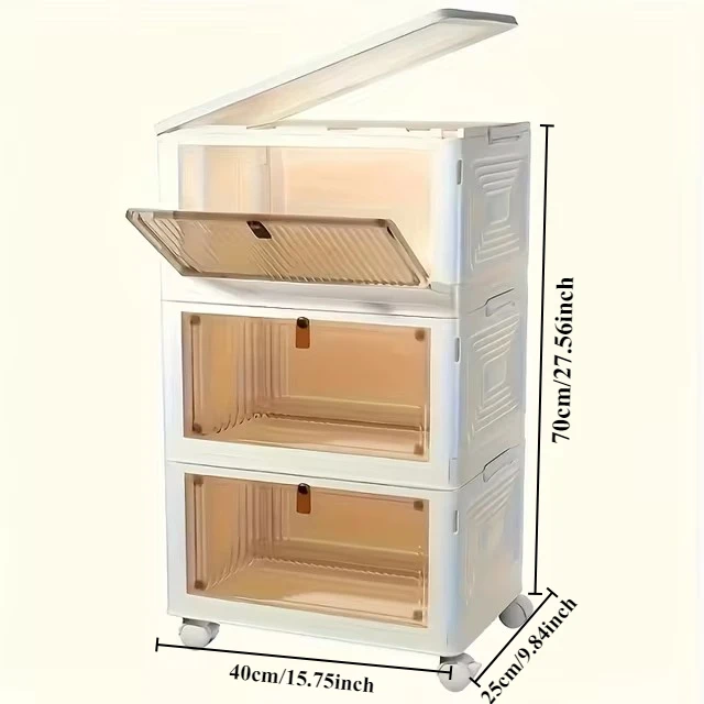 Foldable Storage Box Locker Multi-Layer Large Capacity Closet Organizer with Wheel Folding Wardrobe Toy Snack Home Storage Shelf: Chocolate
