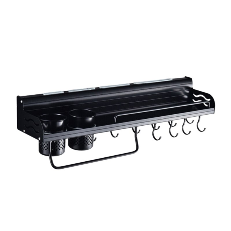 Zwarte wandmontage keuken opbergrek plank keukengerei bestek houder organizer