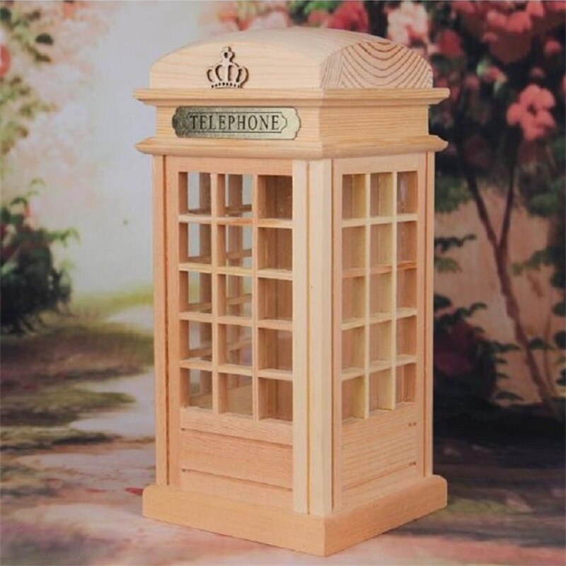 Ren håndlavet retro jern telefonboks med ure og antik telefonstudio tøjbutik dekoration 3: Lysegrå
