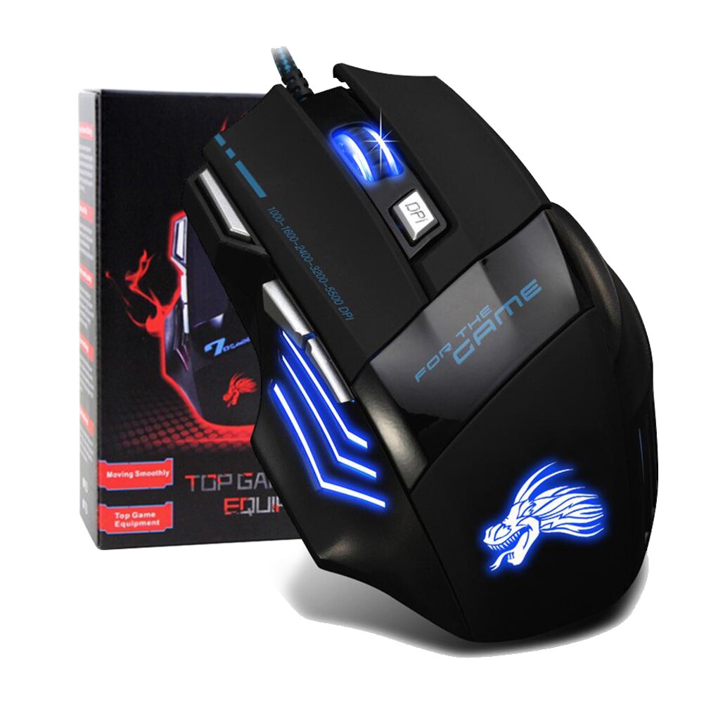 ALLOYSEED 5500DPI LED Optical USB Wired Gaming Mouse 7 Buttons Gamer Computer Mice for computer laptop desktop PC: With box