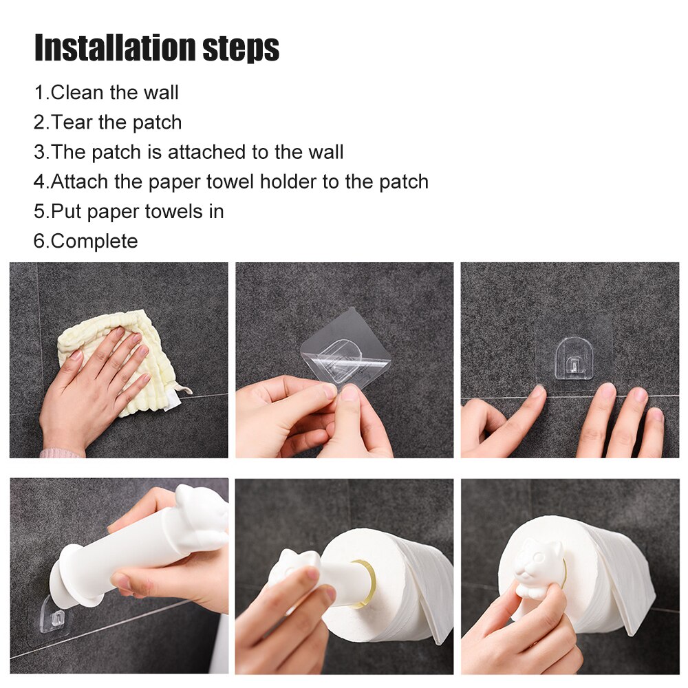 1 pçs gato dos desenhos animados suporte de papel higiênico fixado na parede telescópica suporte de tecido cozinha rolo de tecido dispensador de papel de banho toalha rolo