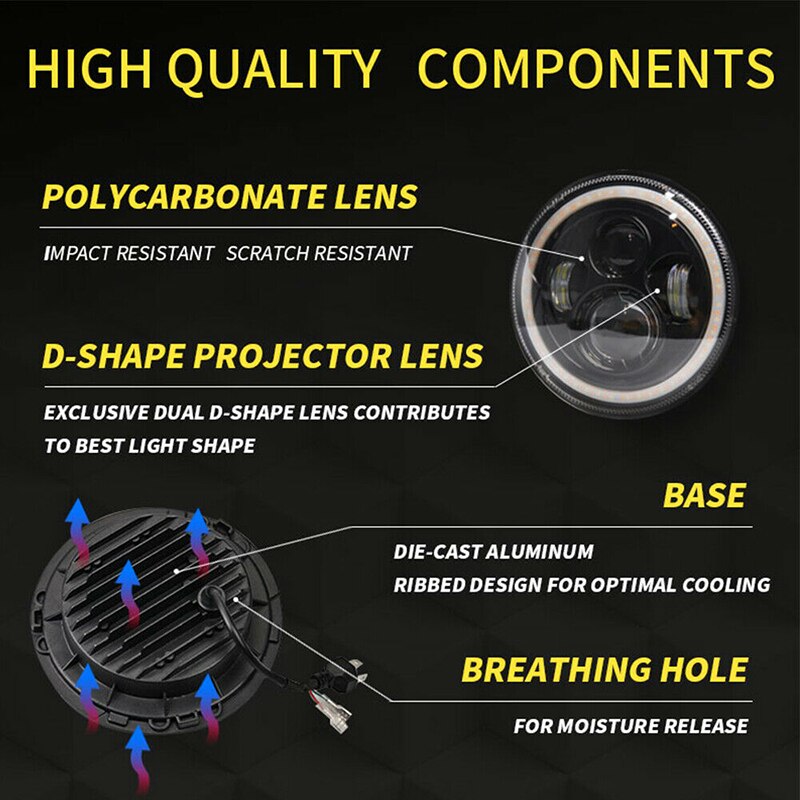 1Pc 7 Inch Ronde Led Koplampen Hi/Lo Beam Hoek Ogen Voor Wrangler Jk Lj Tj
