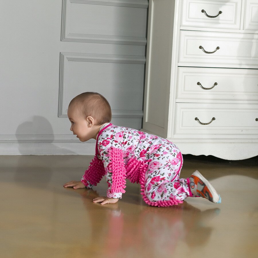 Baby dweil romper outfit meisje rompe jongen meisje poetsmiddelen vloeren schoonmaak dweil pak schoonmaak dweil sui kinderen kruipen peuter jumpsuit