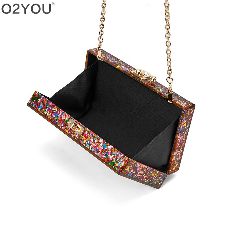 Mix kleurrijke acryl clutch tas zwarte stof binnenin metalen sluiting dames schouder handtassen strand zon reizen acryl portemonnee tassen