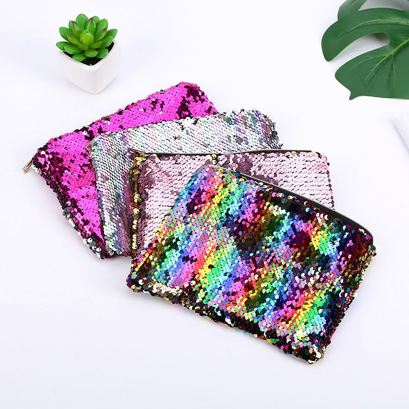 Dames handtassen zeemeermin pailletten make-up tas omkeerbaar dubbele kleur glitter cosmetische tas luie make-up rits etui