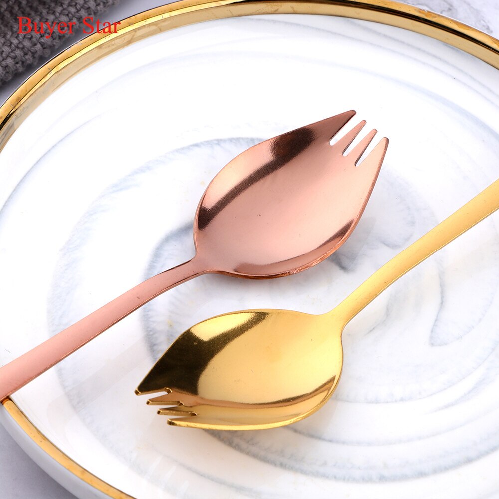 8PCS Stainless Steel Dinner Spork Camping Tableware 2 In 1 Colorful Rainbow Dessert Salad Fork Unique Spoons Bento Accessories