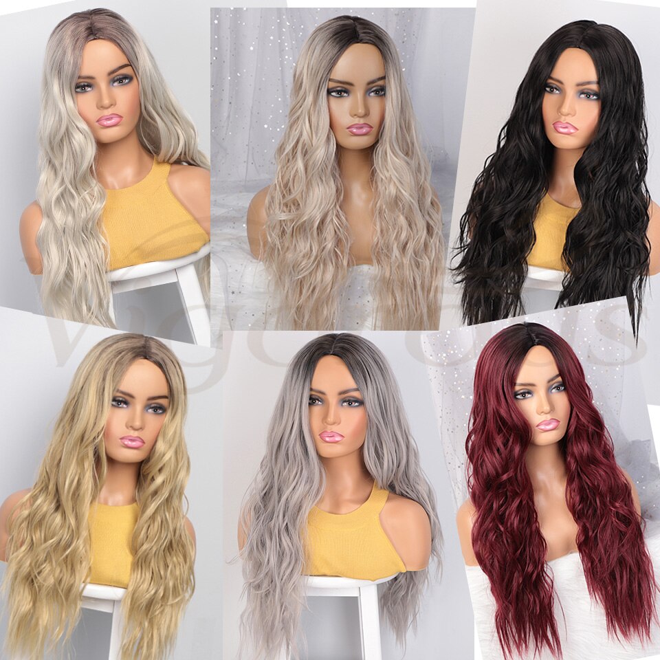 Pelucas bonitas de pelo largo ondulado para mujer, pelucas sintéticas de pelo medio resistente al calor para mujeres negras, pelucas de Cosplay