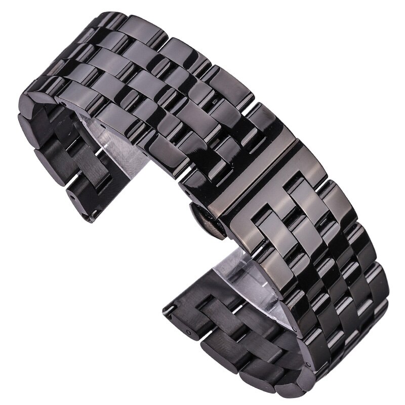 Solid Stainless Steel Watch Band Bracelet Men Women Silver Black Rose Gold Watchbands 20 22 24 26mm Metal Strap Deployment Clasp: Black / 20mm