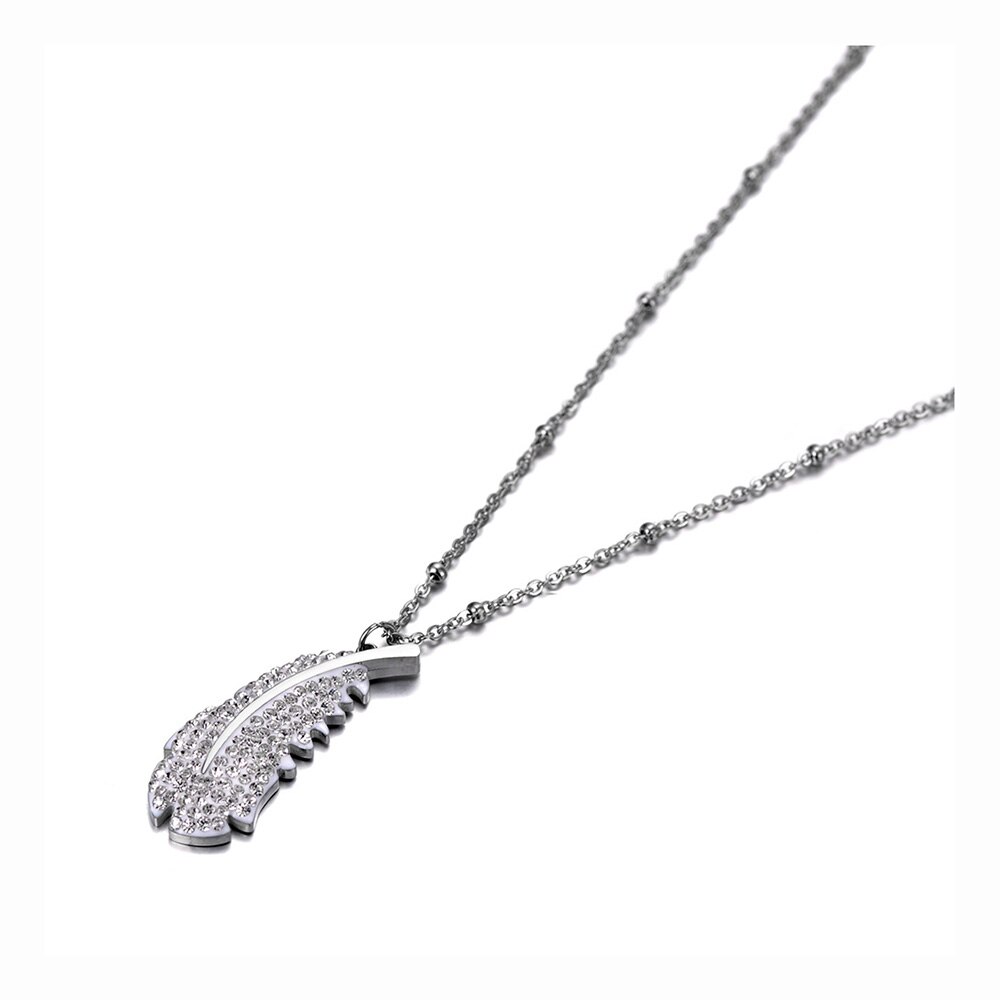 Lokaer Rose Gold Titanium Stainless Steel Feather Charm Choker Necklaces Bohemia CZ Crystal Pendant Necklace For Women N20009: Steel