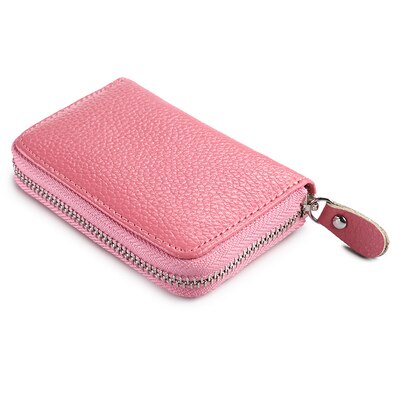 WESTCREEK Brand Women Zipper Card Holder Split Leather Cardholder Bags Credit Card Wallet for Credit Cards: Pink