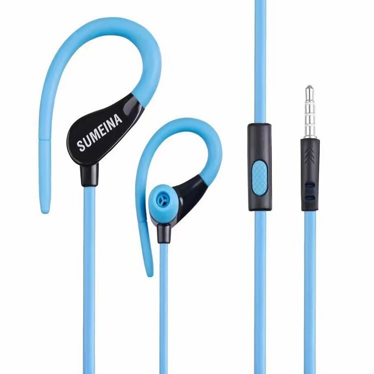 Wired Earphone Ear Hook Metal Music 3.5 Headset Heavy Bass Stereo Sound Microphone for Smartphone Accessories: SMN-BLUE