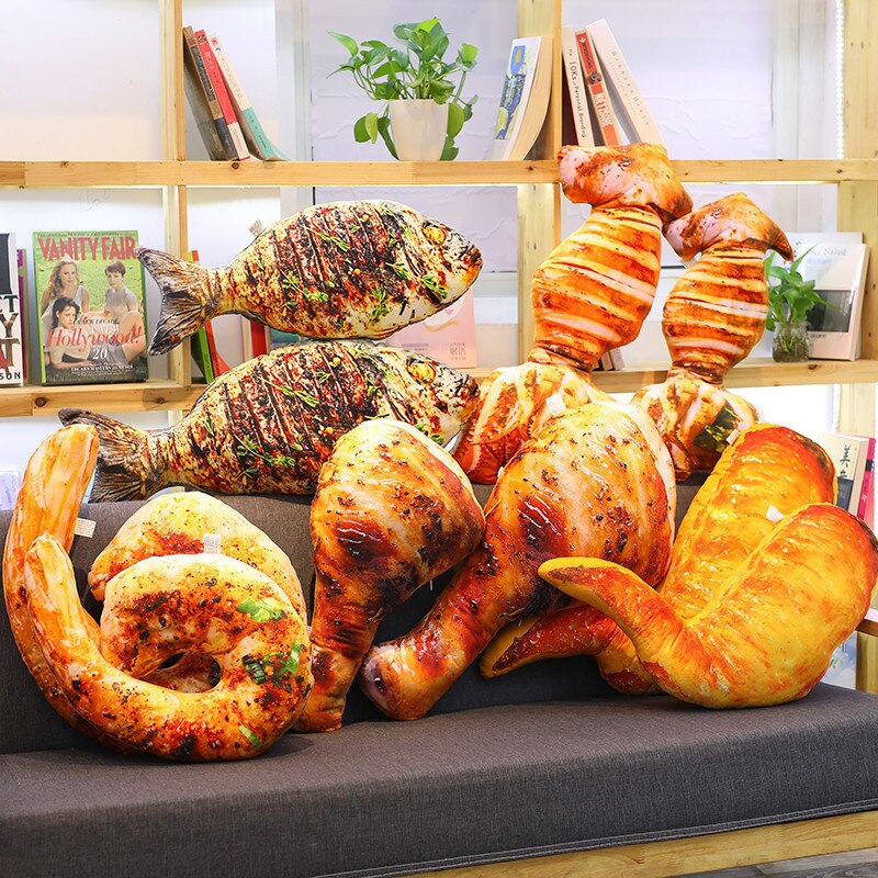 Simulation Food Real Life Style Pillow 20-70cm Personality Funny Chicken Legs Chicken Wings Shrimp Fish Stuffed Toy Cushion