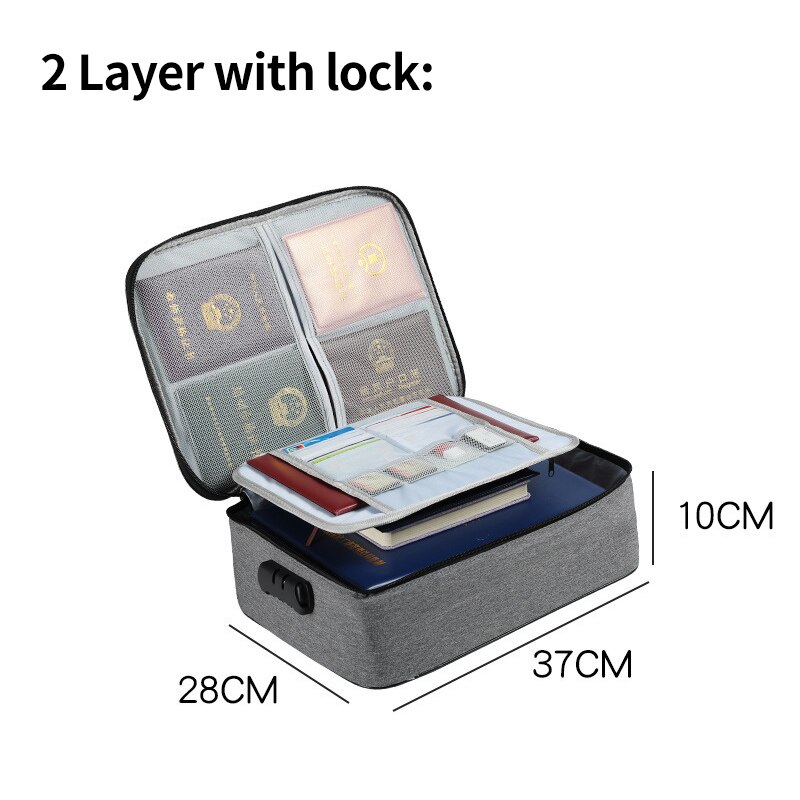 Large Capacity Travel Storage Box Multifunctional Waterproof Document Bag Convenient Durable Multi-layer With Lock Box XA531F: Gray 2 layer lock