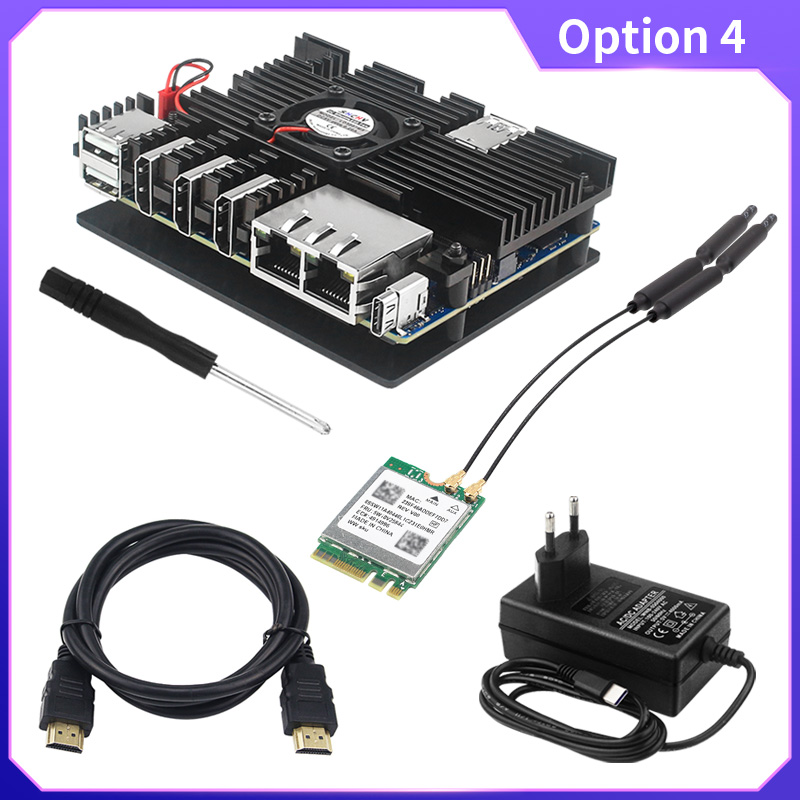 Orange  pi 5 plus aluminium behuizing met actieve en passieve metalen koeling, ventilator en koelribben, metalen behuizing voor orange  pi 5 plus: Blauw