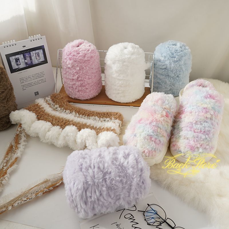 Imitation Mink Fur Yarn Hand Woven High-end DIY Hook Hat Hook Scarf Sweater Slippers Soft Fur Coarse Yarn Crochet Handmade Scarf