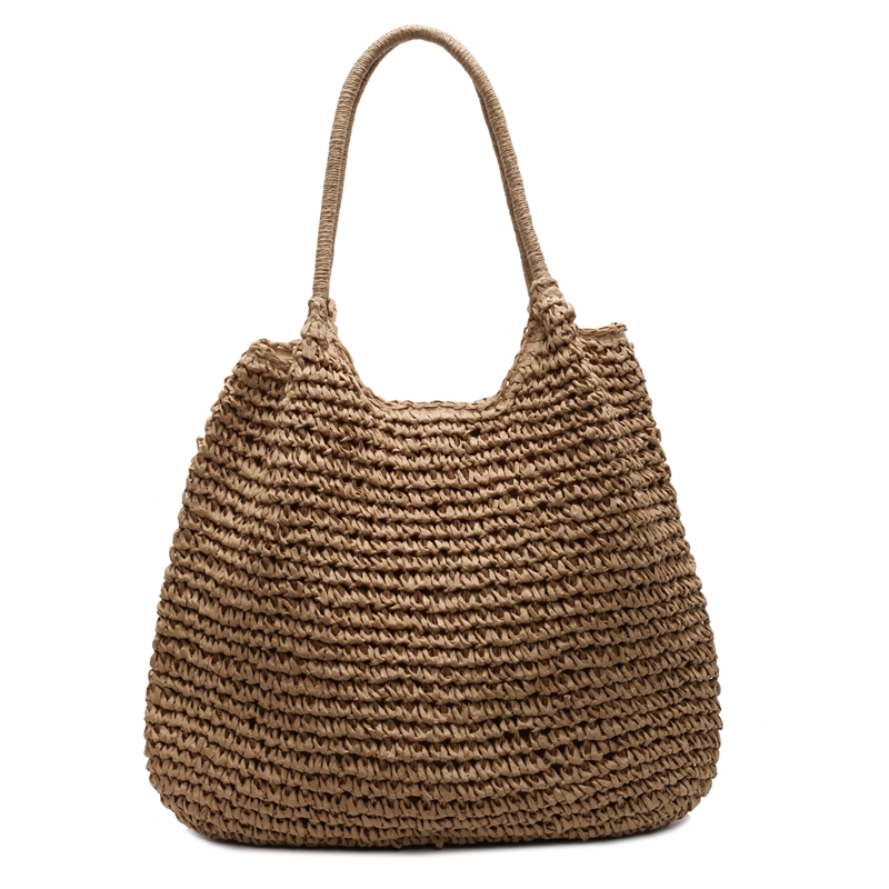 Bolsos de hombro de tela lisa de gran capacidad, bolsos de playa calados para mujer, bolsos de mujer a la venta 2025, bolsos de mujer sólidos con cremallera a la: Caqui