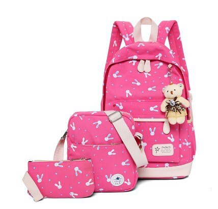 cartoon printing 3pcs/set school bags for women girls Fresh backpacks School backpack rucksack bag mochila escolar: red