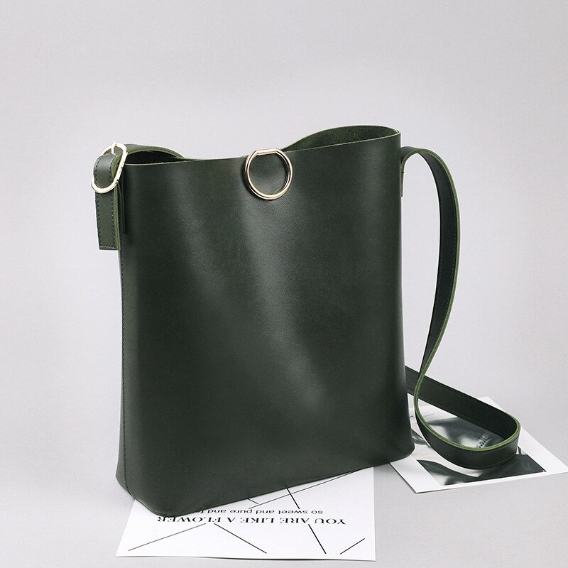 fest Farbe groß Tasche Frauen's Winter Stil cool unterschiedlich Größe Taschen Pu Eimer Tasche lässig Crossbody Tasche: grün