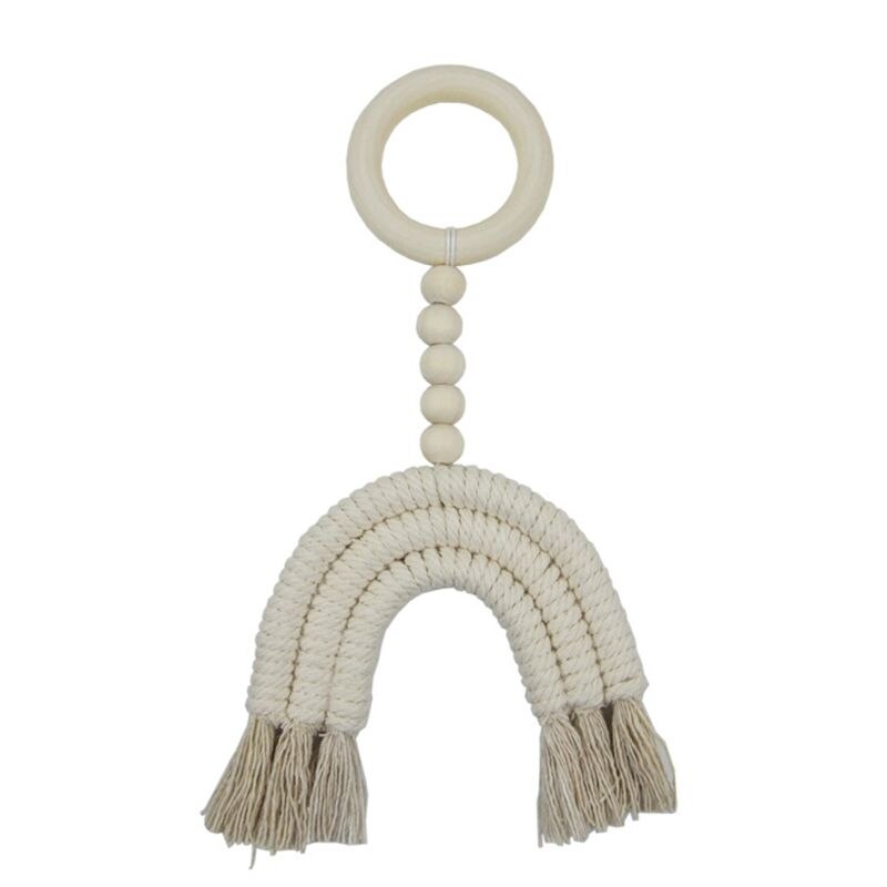 Weven regenboog hangende baby bijtring speelgoed gehaakte houten ring babyshower babyspeelgoed: 1