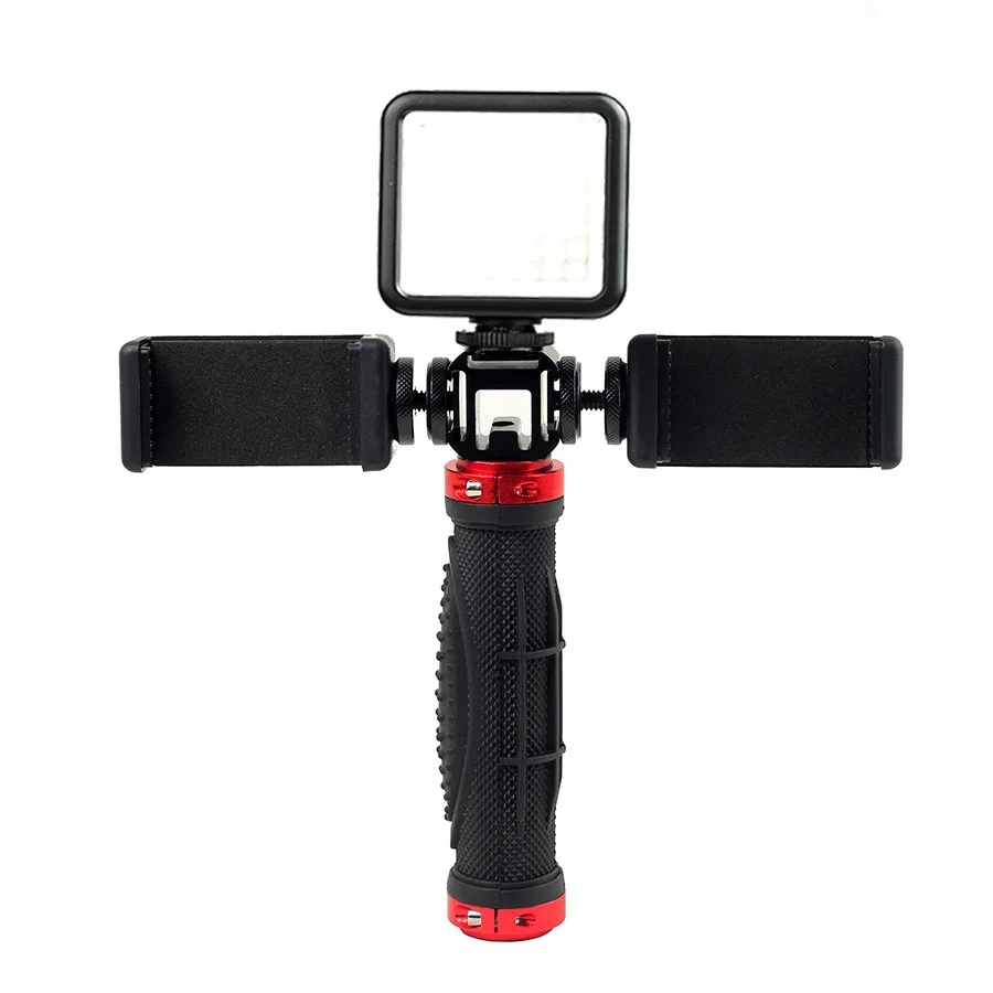 Handheld Stabiele Selfie Stick Stand Live-uitzending Snelle Hand Dual Machine Positie Clip Hoofd Accessoire Universele Foto Nemen Naar: Oranje